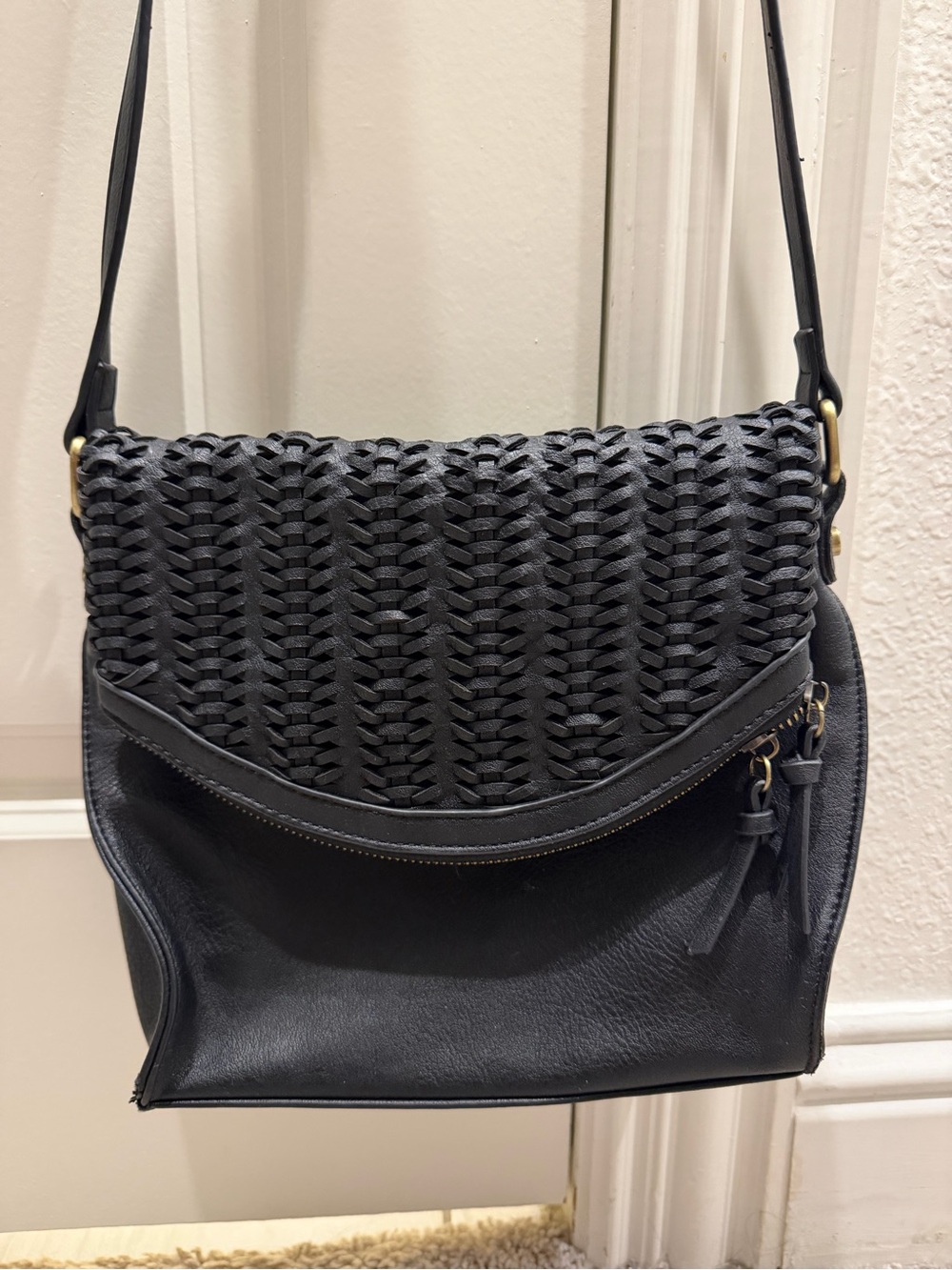 Sasha + Sofi Black Woven Braided Crossbody Shoulder Bag Boho